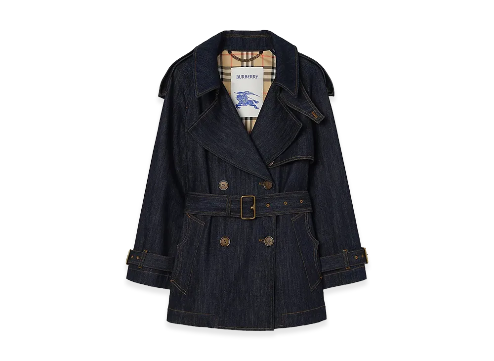 Burberry Women's Short Denim Fitzrovia Trench Coat "Dark"
