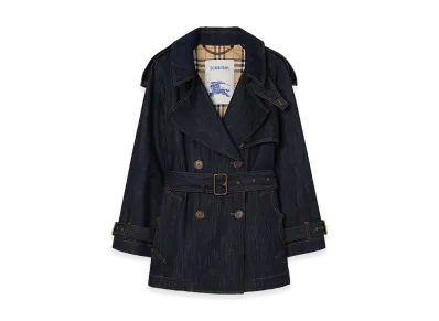 Burberry Women's Short Denim Fitzrovia Trench Coat "Dark"