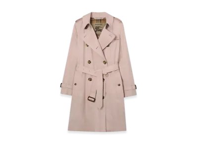Burberry Women's Mid-length Tropical Gabardine Kensington Trench Coat "Pale Sugar Pink"