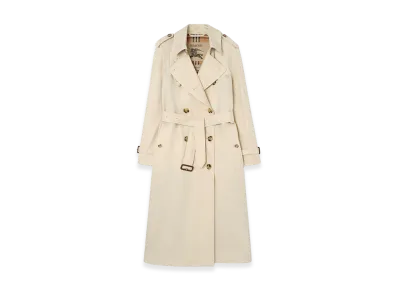 Burberry Women's Long Tropical Gabardine Waterloo Trench Coat "Stone Beige"
