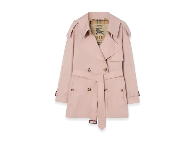 Burberry Women's Short Tropical Gabardine Fitzrovia Trench Coat "Pale Sugar Pink"