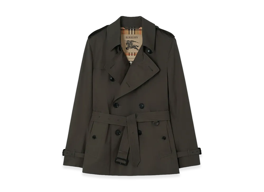 Burberry Extra Short Tropical Gabardine Kensington Trench Coat "Graphite Grey"