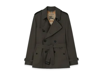 Burberry Extra Short Tropical Gabardine Kensington Trench Coat "Graphite Grey"