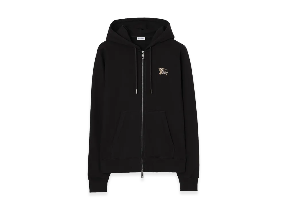 Burberry Check Knight Stamp Cotton Zip Hoodie "Black"