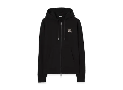 Burberry Check Knight Stamp Cotton Zip Hoodie "Black"