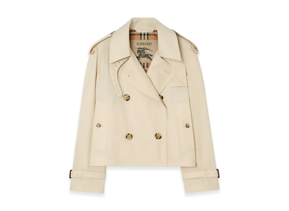 Burberry Women's Cropped Tropical Gabardine Mayfair Trench Jacket "Stone Beige"
