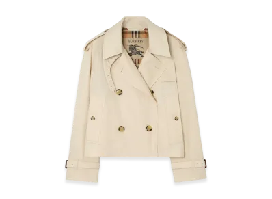 Burberry Women's Cropped Tropical Gabardine Mayfair Trench Jacket "Stone Beige"
