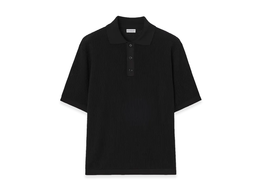 Burberry Check Trim Cotton Polo Shirt "Black"