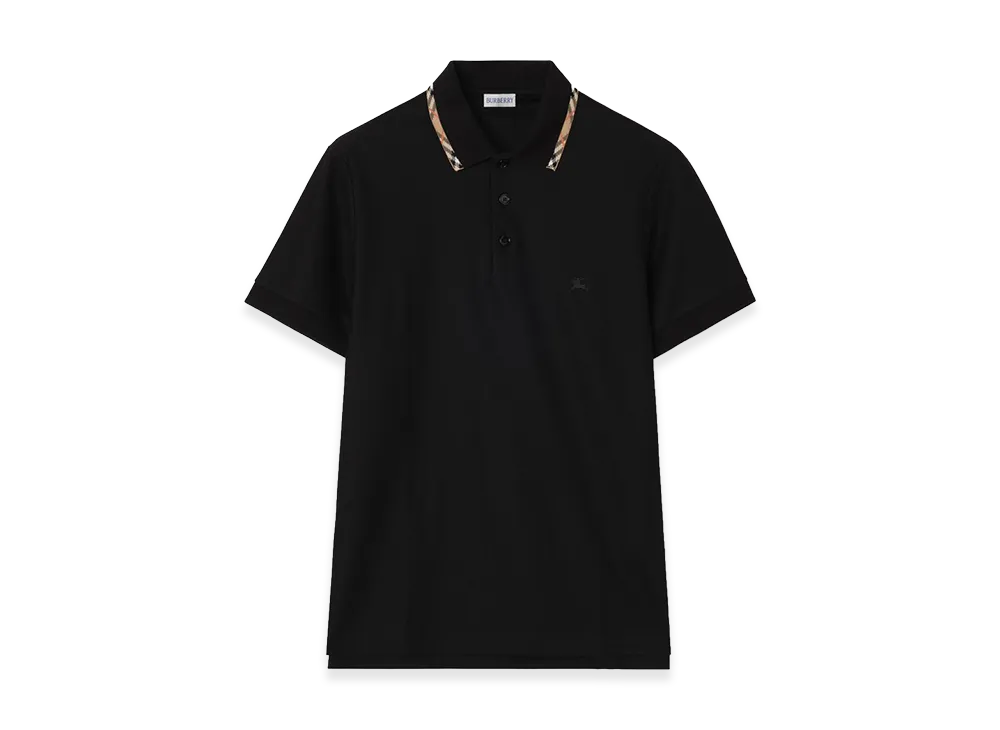Burberry Check Trim Cotton Polo Shirt "Black"