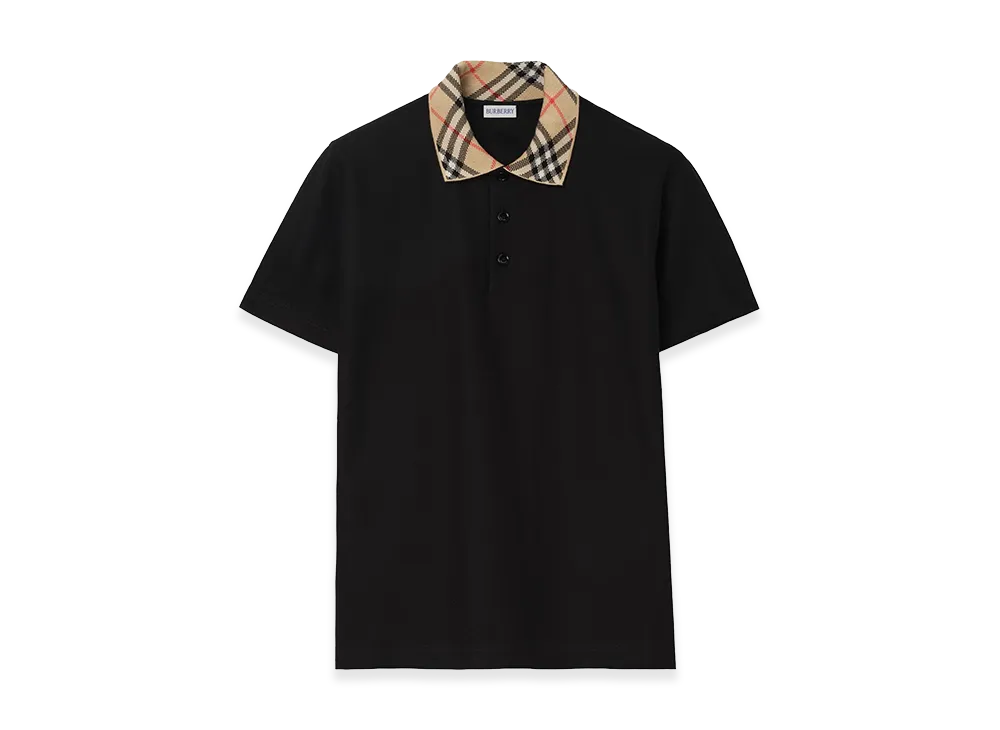 Burberry Check-Collar Cotton Polo Shirt "Black"