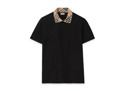 Burberry Check-Collar Cotton Polo Shirt "Black"
