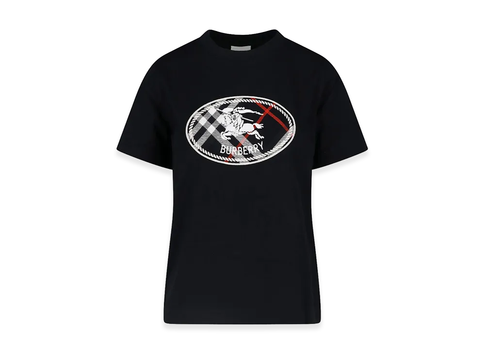 Burberry Women's Check Knight Stamp Cotton T-Shirt "Black"