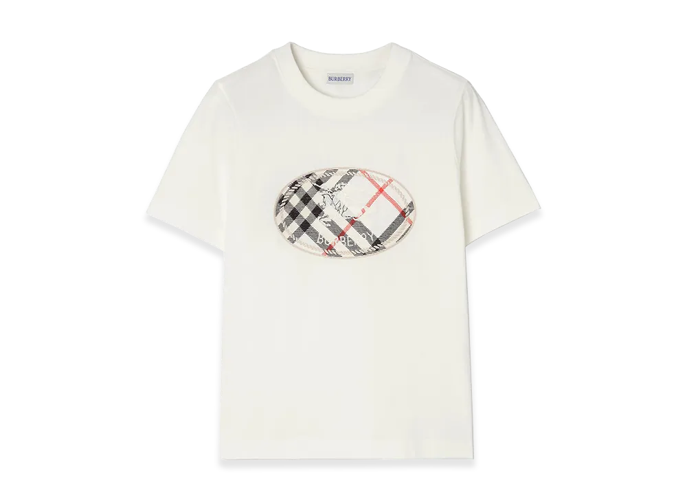 Burberry Women's T-Shirt In Cotone Check Con Knigh Stamp "White"