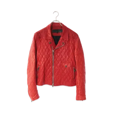 Chrome Hearts Critin Quilting Riders Leather Jacket "Red/Silver"