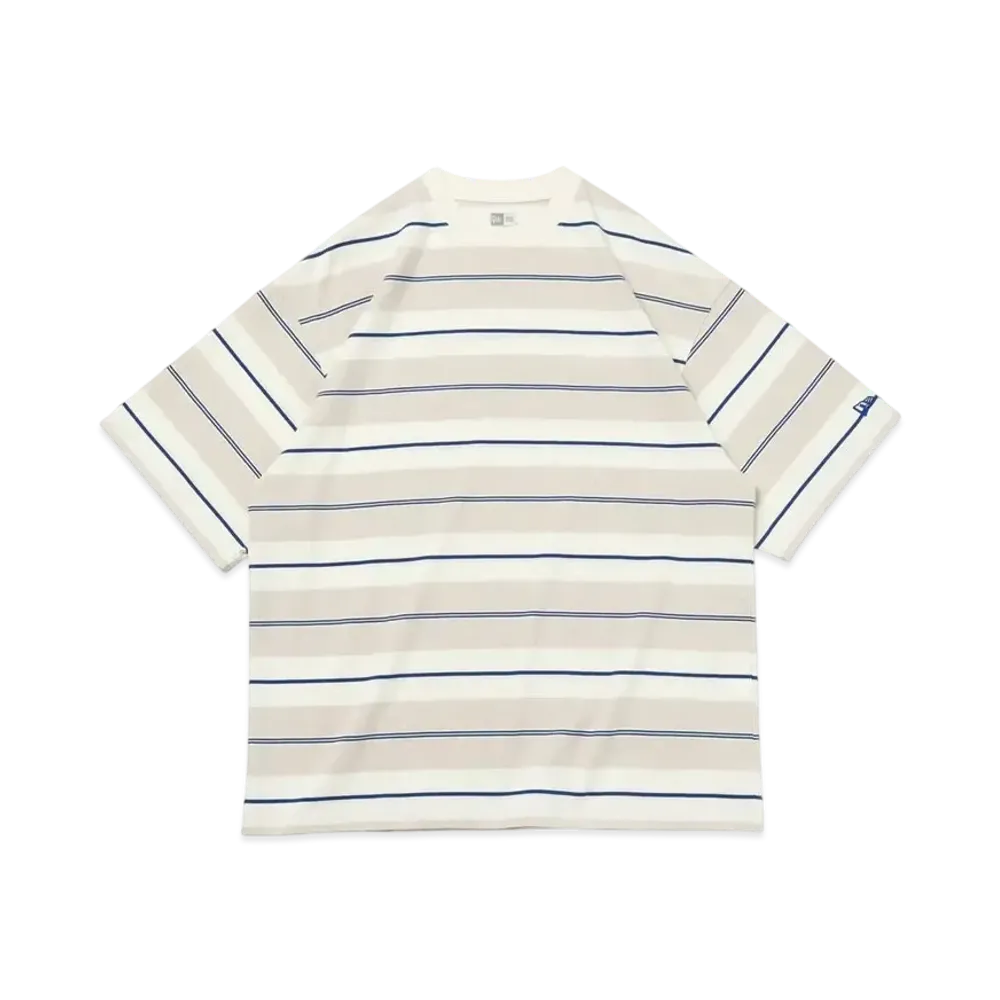 NEW ERA Short Sleeve Oversized Cotton T-Shirt Multi Border "Stone/Off White/Blue"