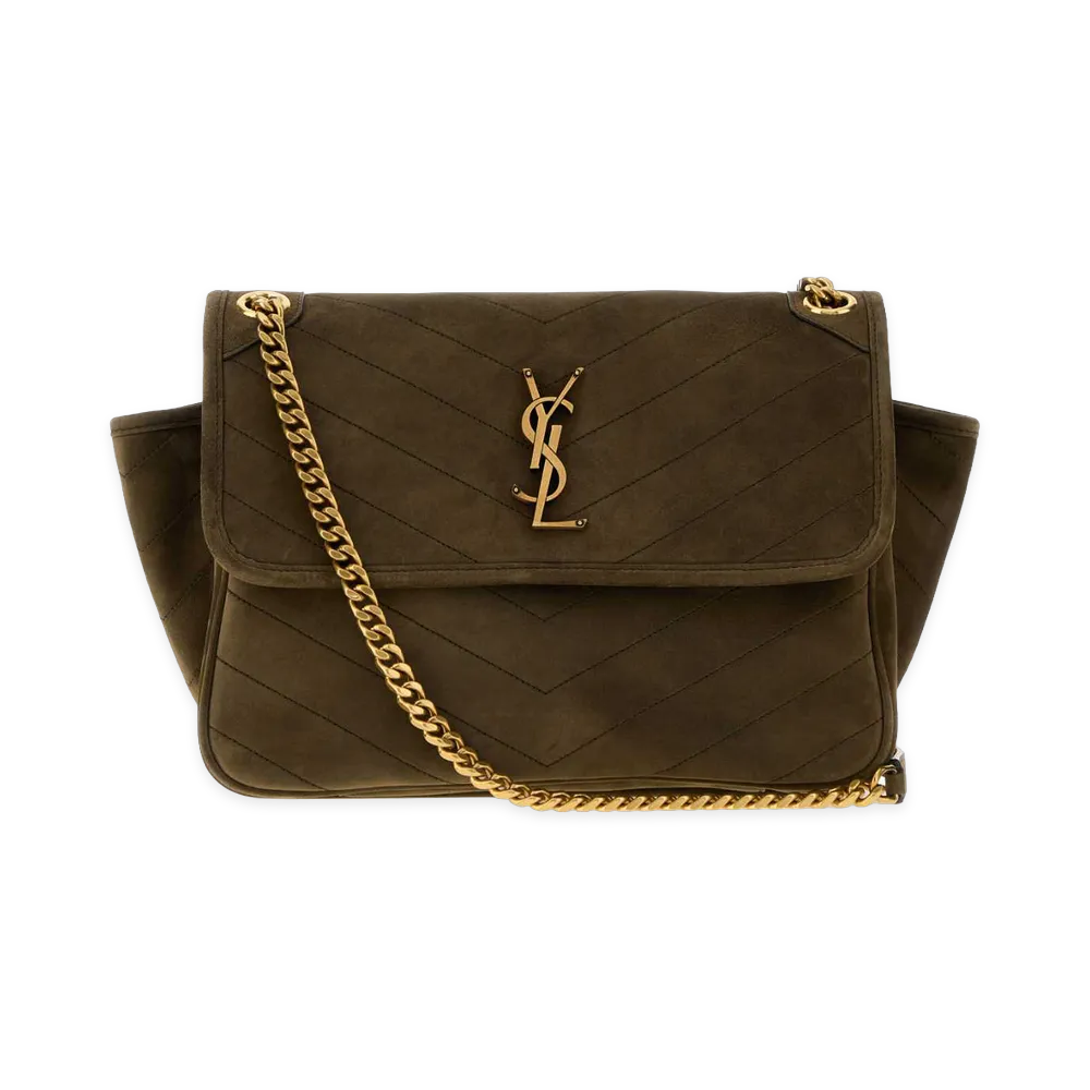 Saint Laurent Women's Suede Niki Tripouch Shoulder Bag "Army Green"