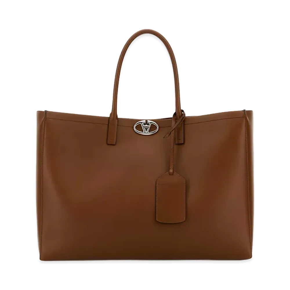 Valentino Leather Vlogo Shopping Bag "Brown"