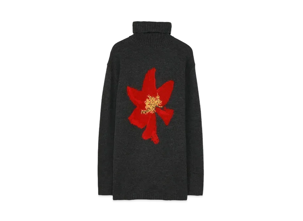 Yohji Yamamoto Pour Homme 7G FLOWER INTERSIA FLORAL TURTLE NECK "Red"