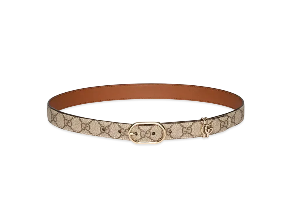 GUCCI GG Belt with Oval Buckle "Beige/Dark Brown"