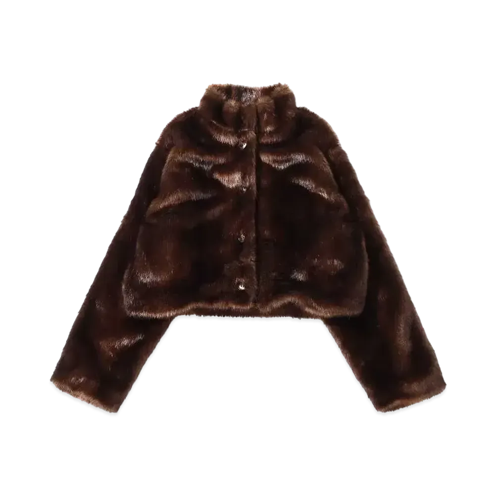 atmos pink Stand Collar Short Fur Coat "Brown"