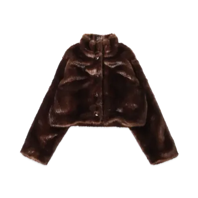 atmos pink Stand Collar Short Fur Coat "Brown"