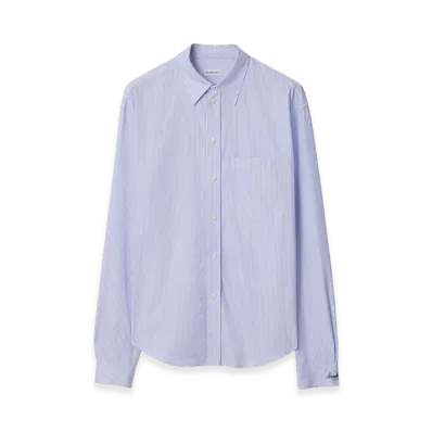 Burberry Regular Fit Striped Cotton Poplin Shirt "Rain White/Brilliant Blue"