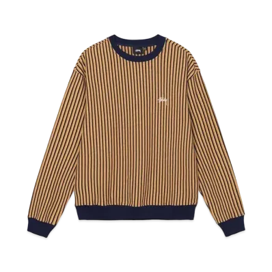 Stussy VERTICAL DOT STRIPED LS CREW "Navy"