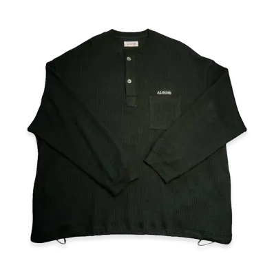 ALOUND Drawstring Waffle Henley "Black"