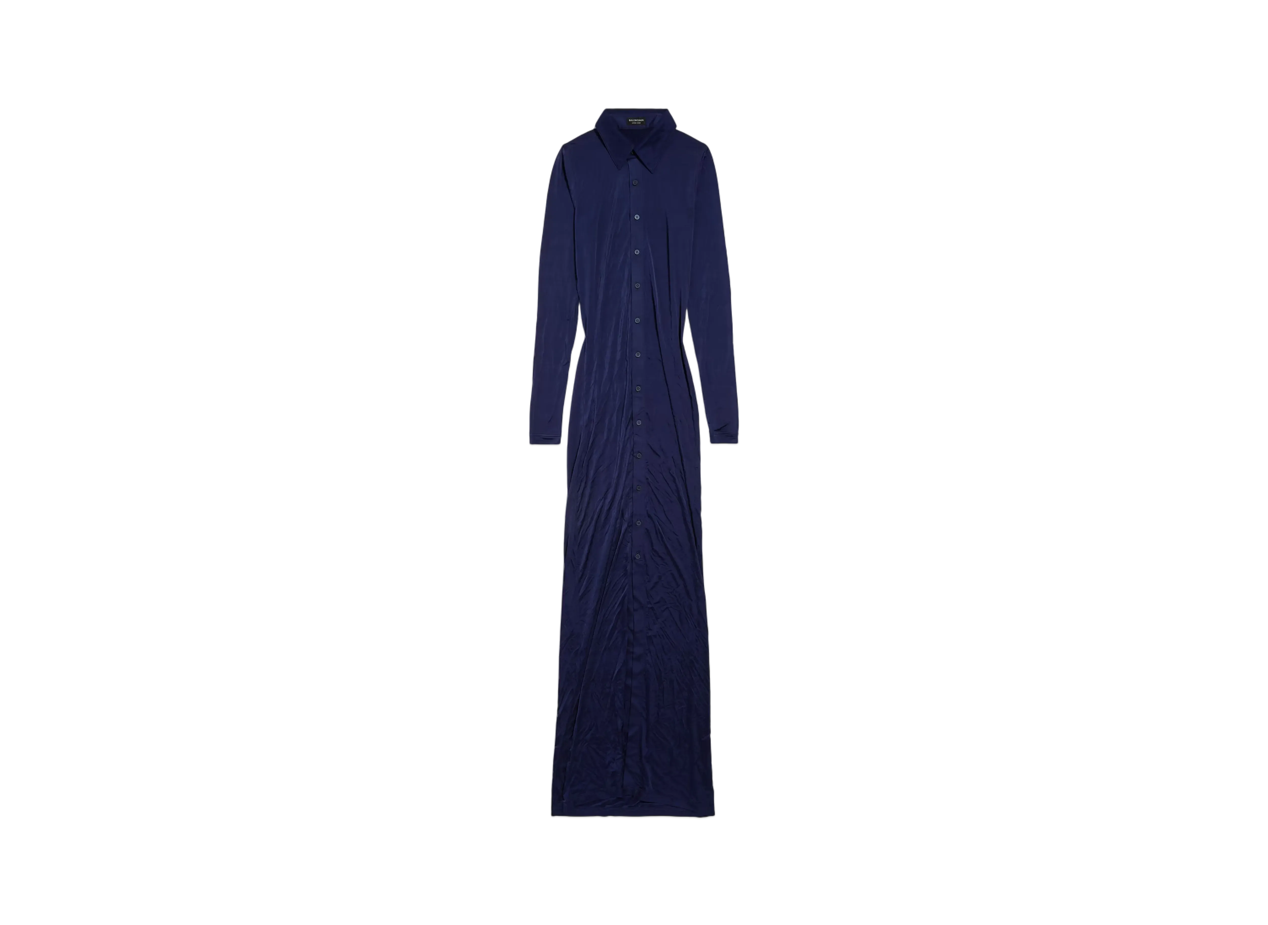 【極美品】BALENCIAGA PARISイタリア製ドレスシャツ 38 ネイビー バレンシアガ ウィメンズ ストレッチ マキシ ドレス 
