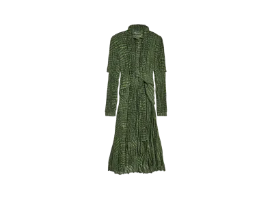 BALENCIAGA Women's Double Sleeve Pleated Dress "Green"
