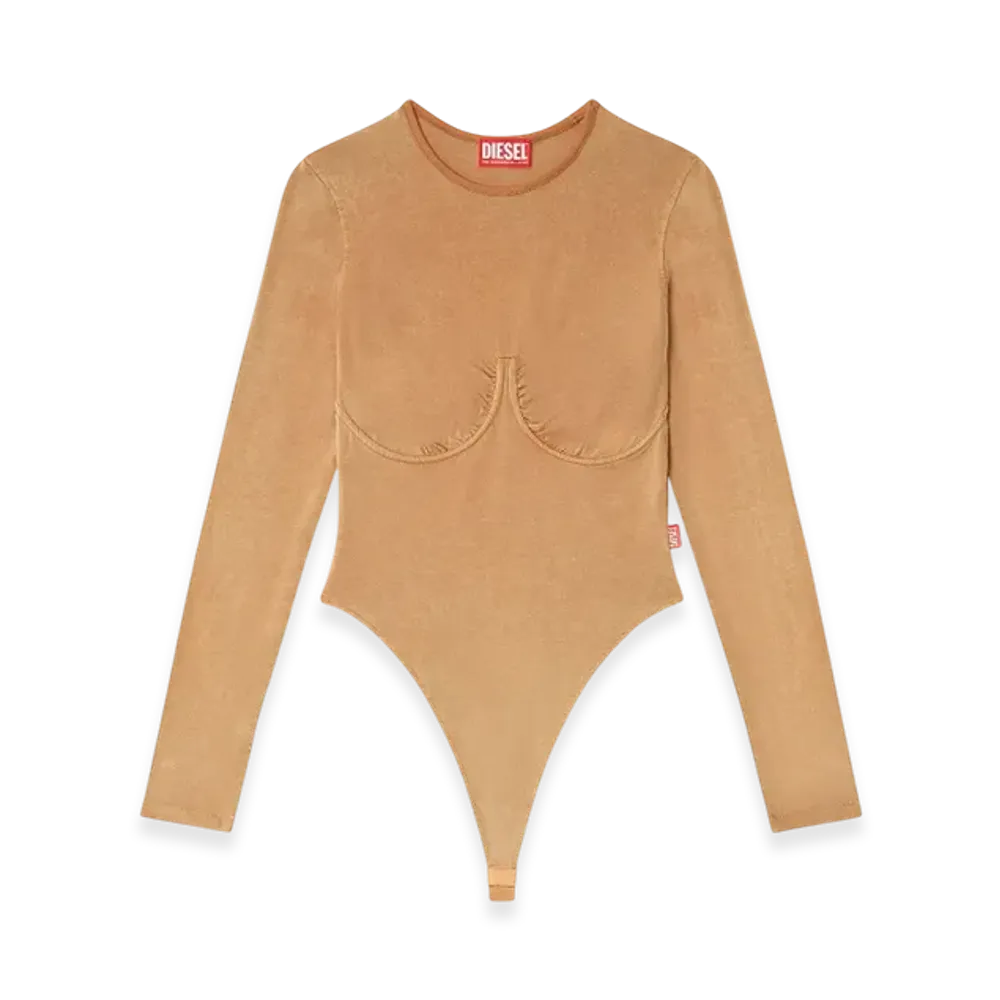 Diesel T-Finne-Q2 Long Sleeved Bodysuit With Bra Detail "Brown"