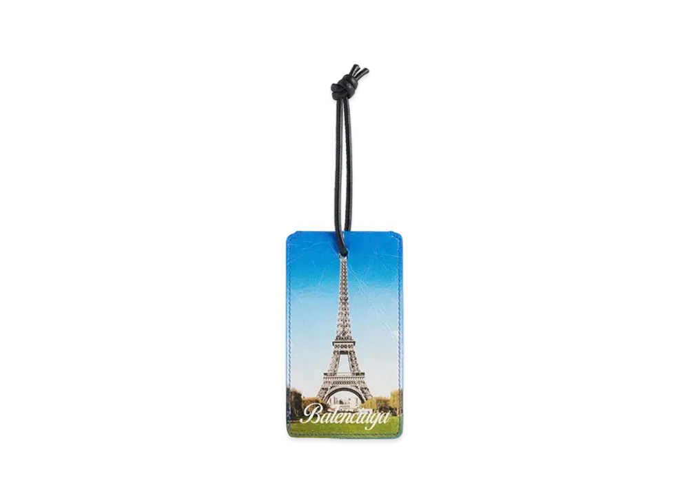 BALENCIAGA Luggage Tag in Eiffel Postcard Printed Arena Lambskin "Multicolor"