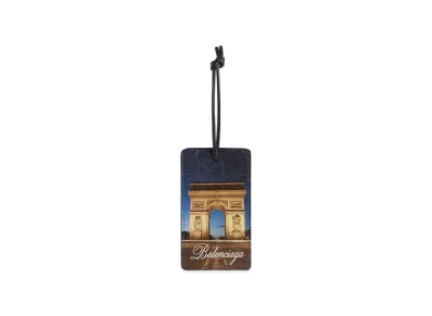 BALENCIAGA Luggage Tag in Arc De Triomphe Postcard Printed Arena Lambskin "Multicolor"
