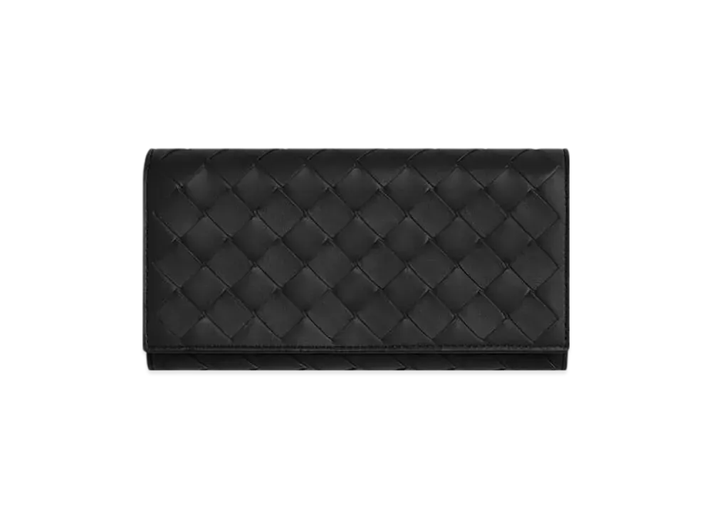 Bottega Veneta Intrecciato Large Flap Wallet "Black"