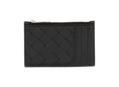 Bottega Veneta Woven Card Holder With Zipper "Black"