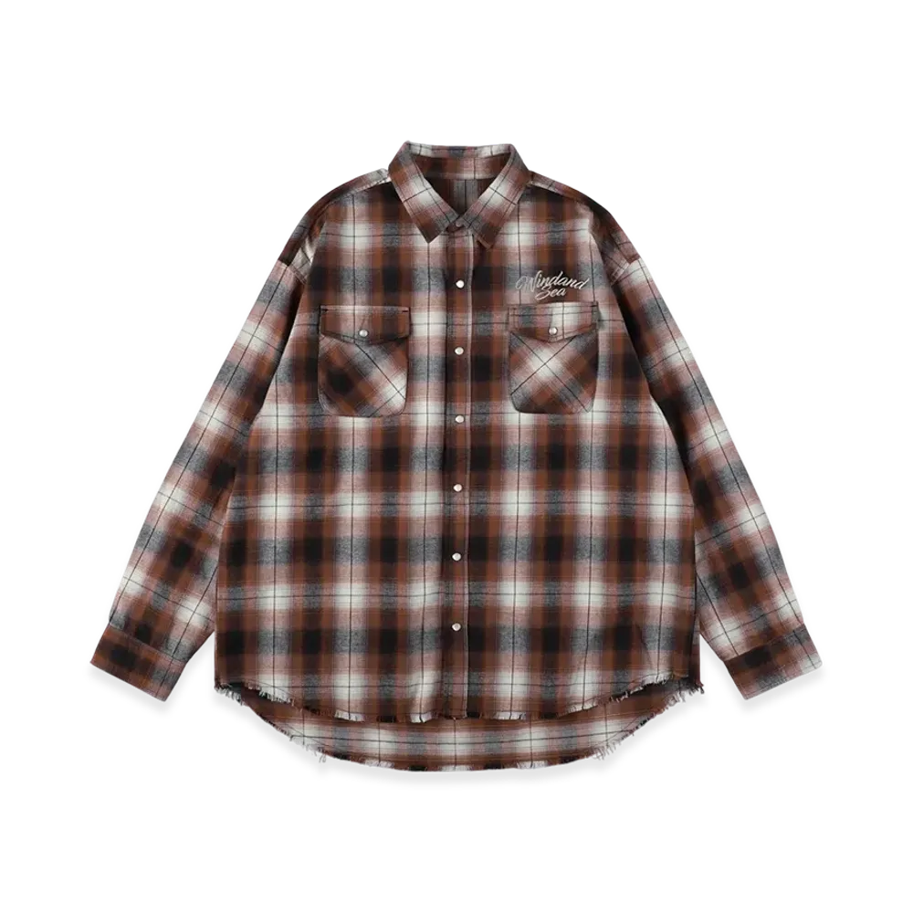WIND AND SEA Fringe Flannel Plaid Shirt "Brown"