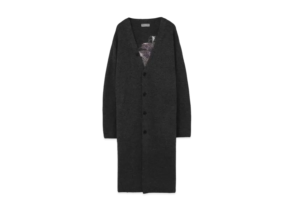Yohji Yamamoto Pour Homme 7G FLOWER INTERSIA FLORAL LONG CARDIGAN "Purple"