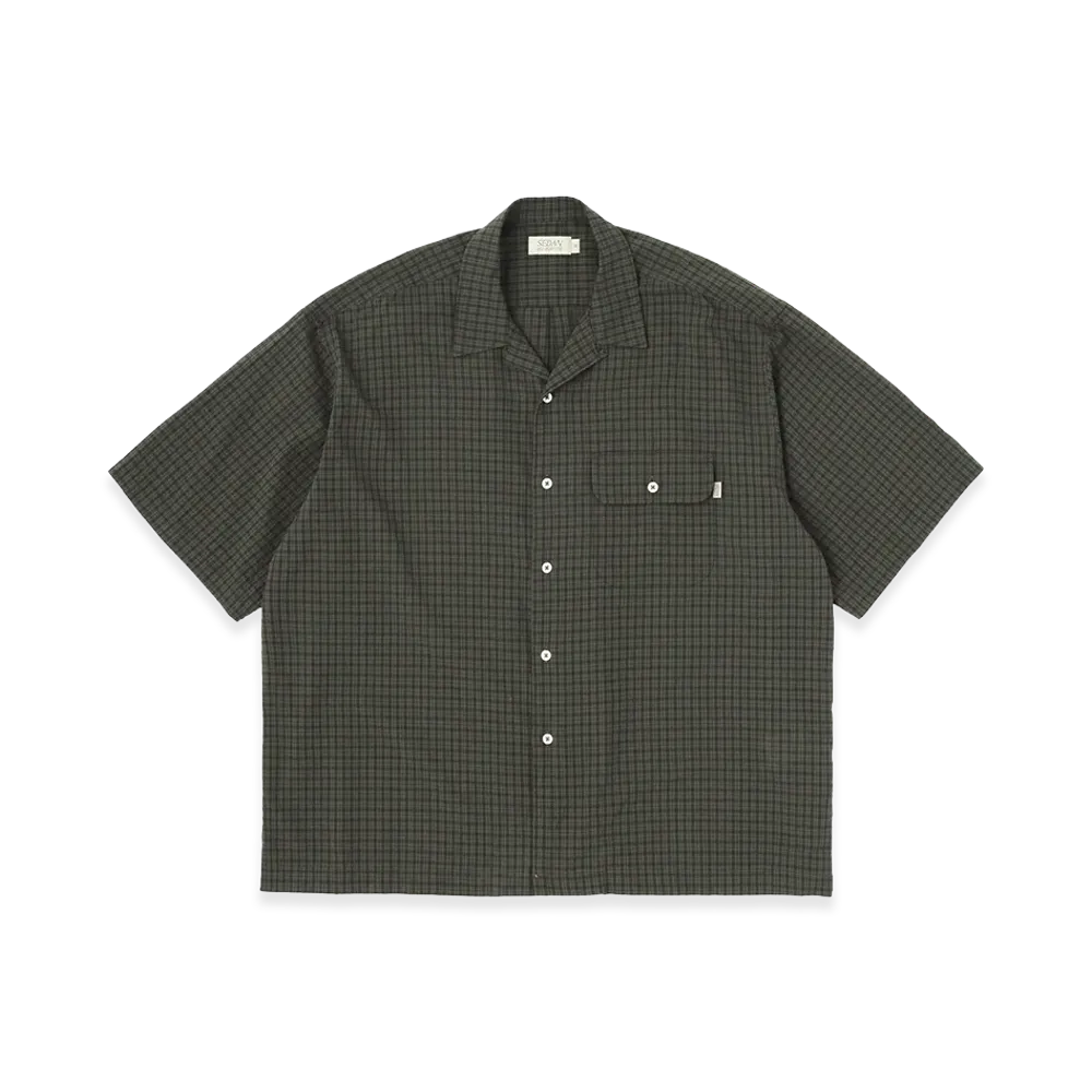 SEDAN ALL-PURPOSE Dobby Plaid Open Collar S/S Shirt "Olive/Brown"