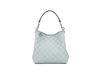 GUCCI Women's Printed Canvas GG Emblem Bucket Bag "Light Blue"