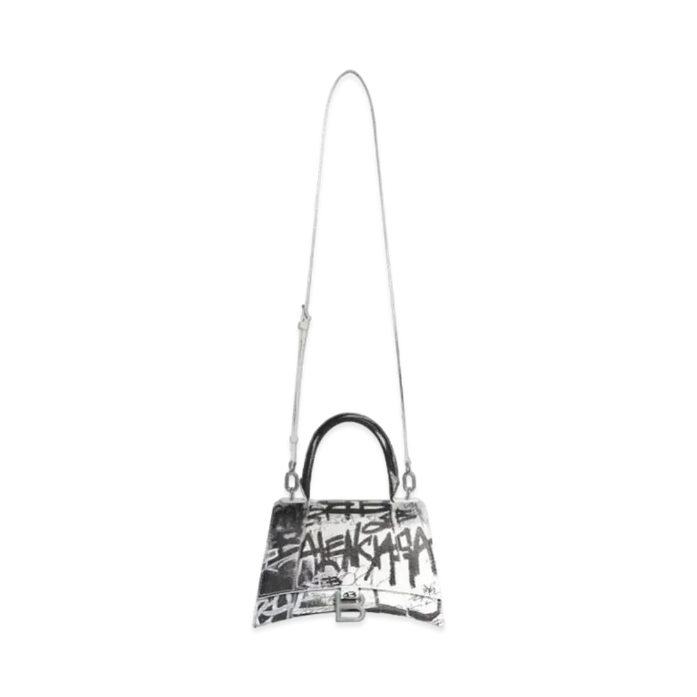 BALENCIAGA Hourglass Small Graffiti Handbag "White"
