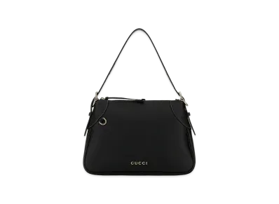 GUCCI Women's Leather Medium GG Emblem Shoulder Bag "Black"