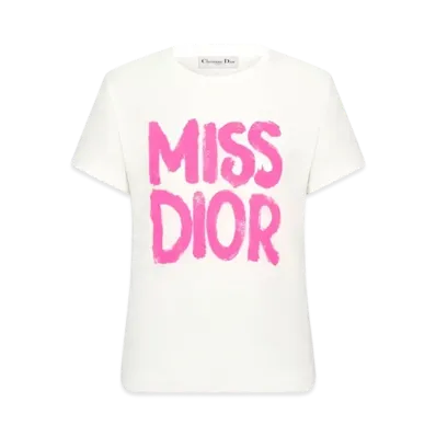 Dior Miss Dior T-Shirt Cotton Jersey with Miss Dior Graffiti Motif "White/Bright Pink"