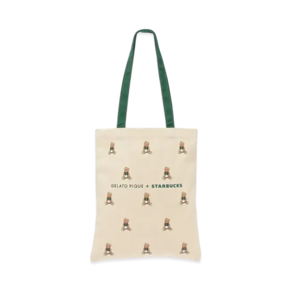 STARBUCKS x GELATO PIQUE Bear Pattern Tote Bag "Ivory"