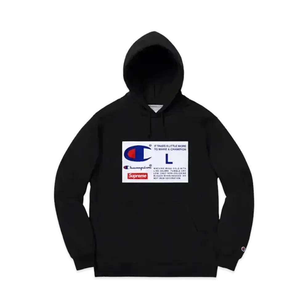 Supreme x Champion Label Hooded Sweatshirt "Black"