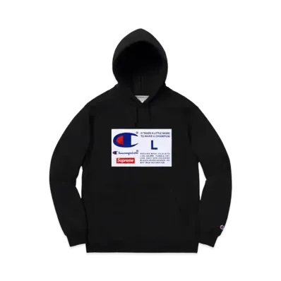 Supreme x Champion Label Hooded Sweatshirt "Black"