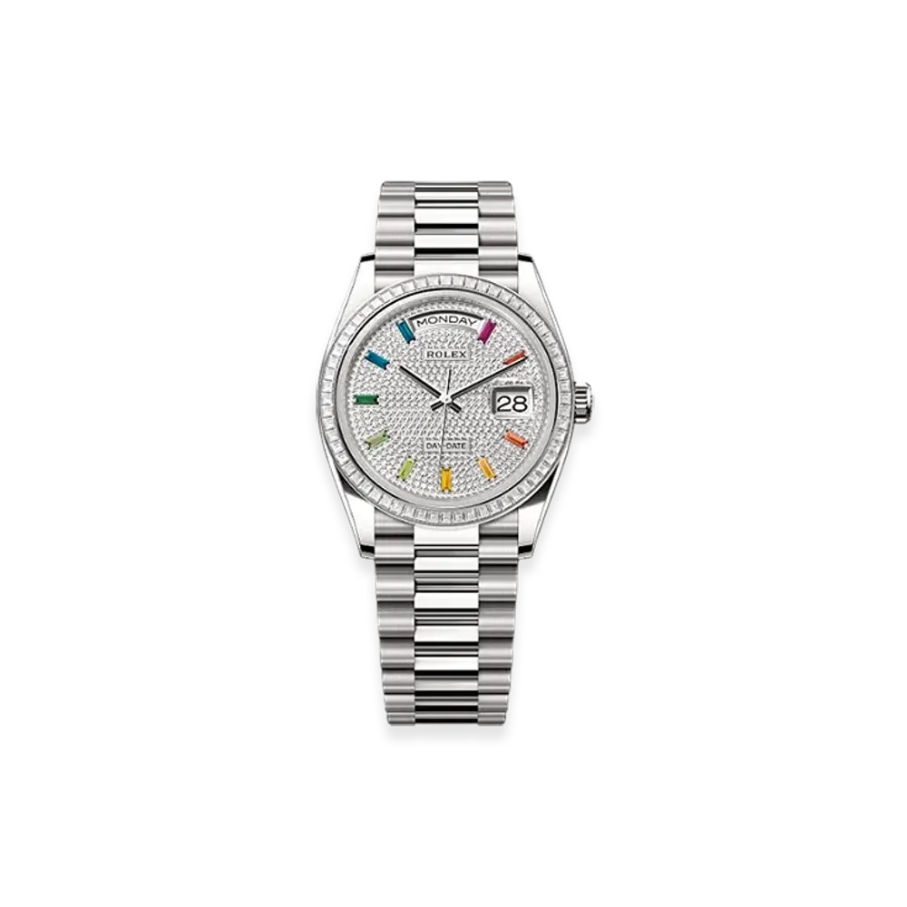 ROLEX Day-Date 36mm White Gold Diamond 128399TBR "Pave diamonds"