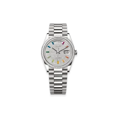 ROLEX Day-Date 36mm White Gold Diamond 128399TBR "Pave diamonds"