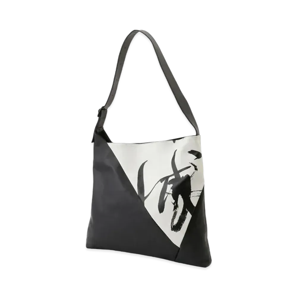 Yohji Yamamoto Y's Y's LOGO CALLIGRAPHY PRINT LEATHER BAG "Black"