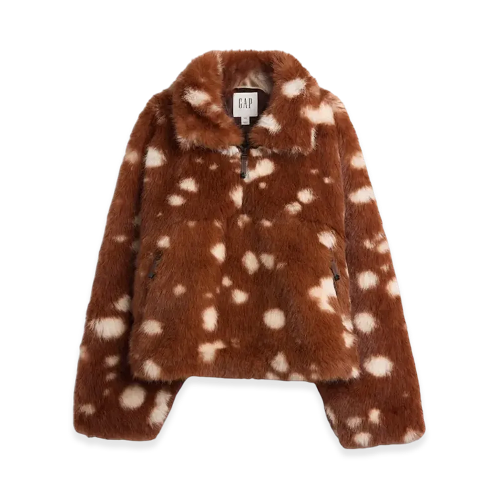 Gap x Sandy Liang Women's Spotted Vegan Fur Half-Zip Pullover "Brown"