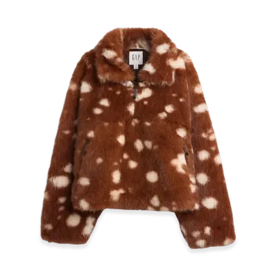Gap x Sandy Liang Women's Spotted Vegan Fur Half-Zip Pullover "Brown"